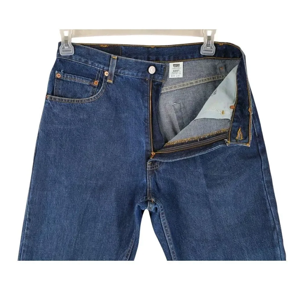 Vtg Y2K Levis 505 Blue Jeans Men 34x32 (32x33) Regular Straight Dark Wash 08/99 - Picture 9 of 13